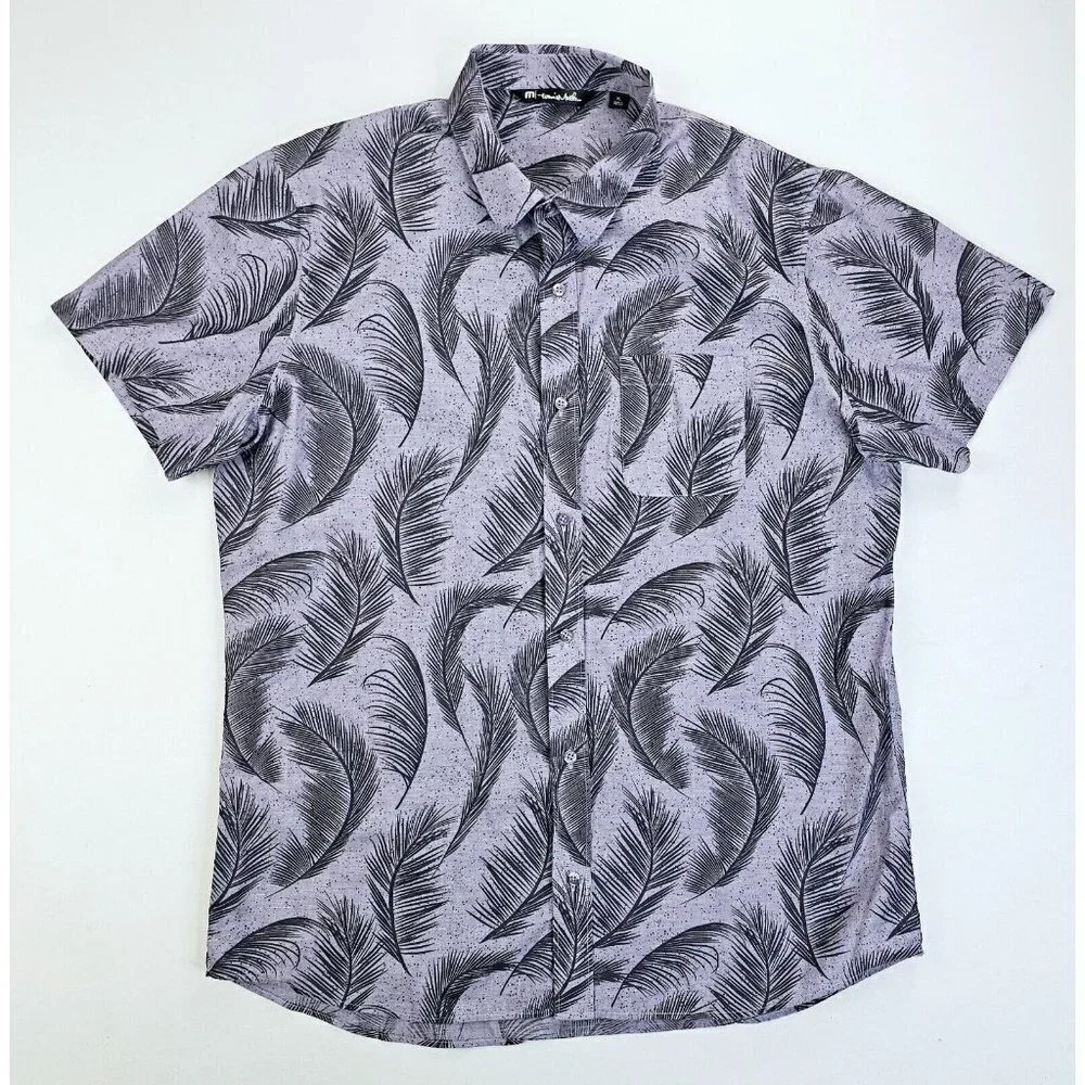 Travis Mathew Size XL Men Pale Purple Floral Embroidered Logo Short Sleeve Shirt